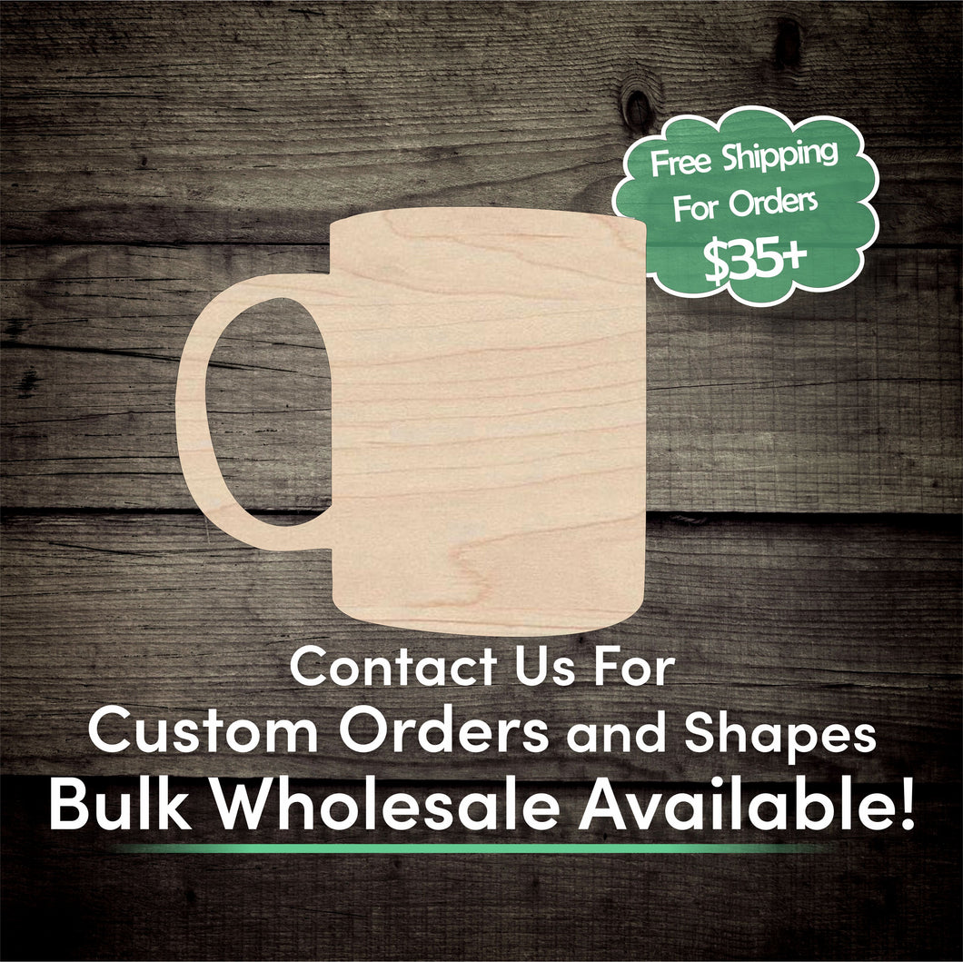 Coffee Cup Unfinished Wood Cutout Shapes - Laser Cut DIY Craft