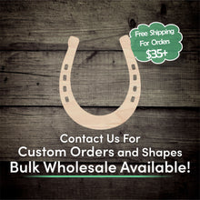 Load image into Gallery viewer, Horseshoe Unfinished Wood Cutout Shapes- Laser Cut DIY Craft