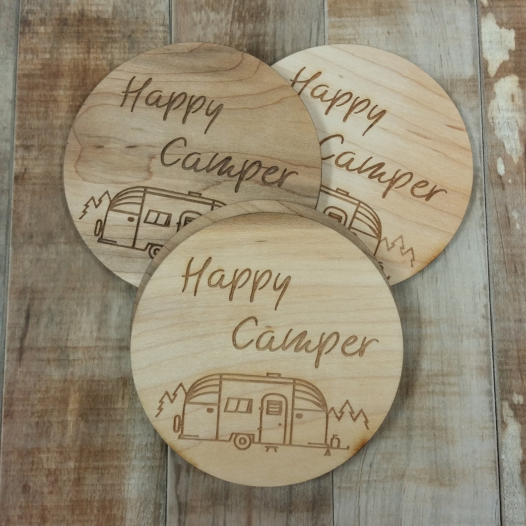 Happy Camper- Laser Engraved Coaster 4 Set