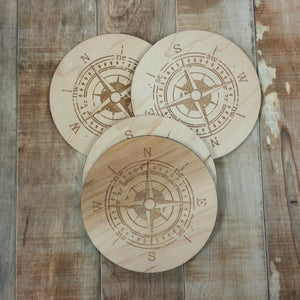 Rustic Compass- Laser Engraved Coaster 4 Set