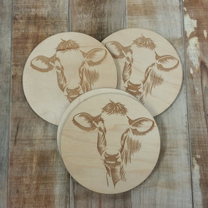 Cow- Laser Engraved Coaster 4 Set