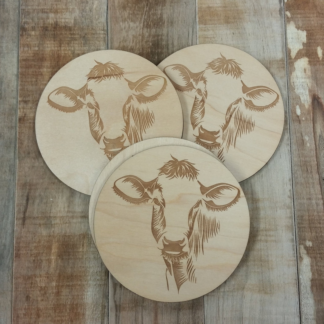 Cow- Laser Engraved Coaster 4 Set