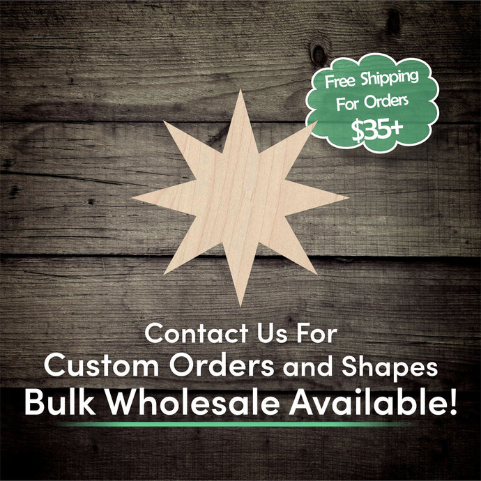 Eight Point Star Unfinished Wood Cutout Shapes - Laser Cut DIY Craft