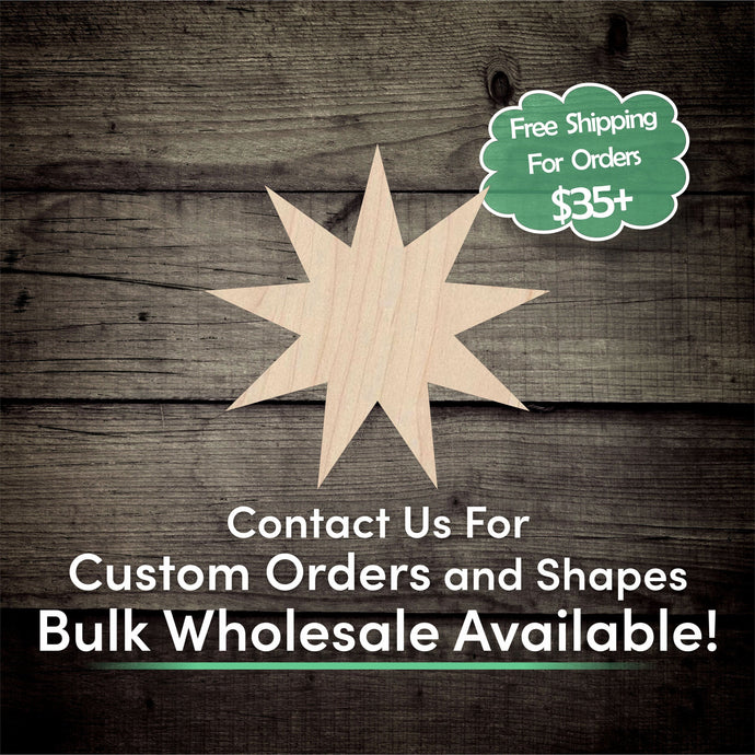 Nine Point Star Unfinished Wood Cutout Shapes - Laser Cut DIY Craft