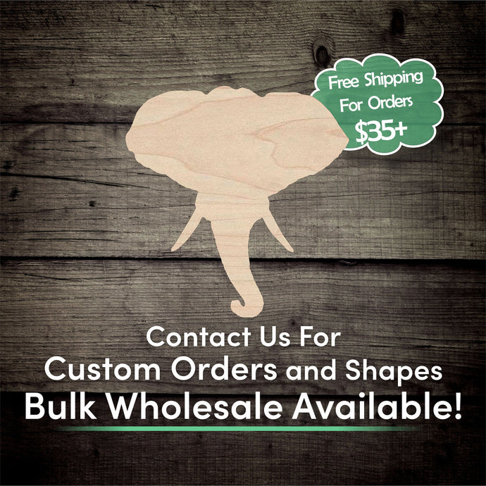 Elephant Head Unfinished Wood Cutout Shapes - Laser Cut DIY Craft