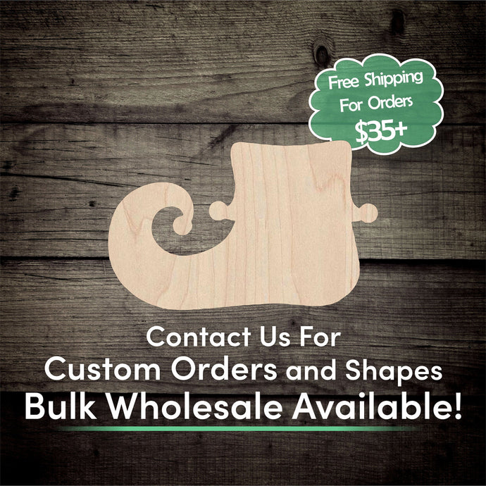 Elf Shoe Unfinished Wood Cutout Shapes- Laser Cut DIY Craft