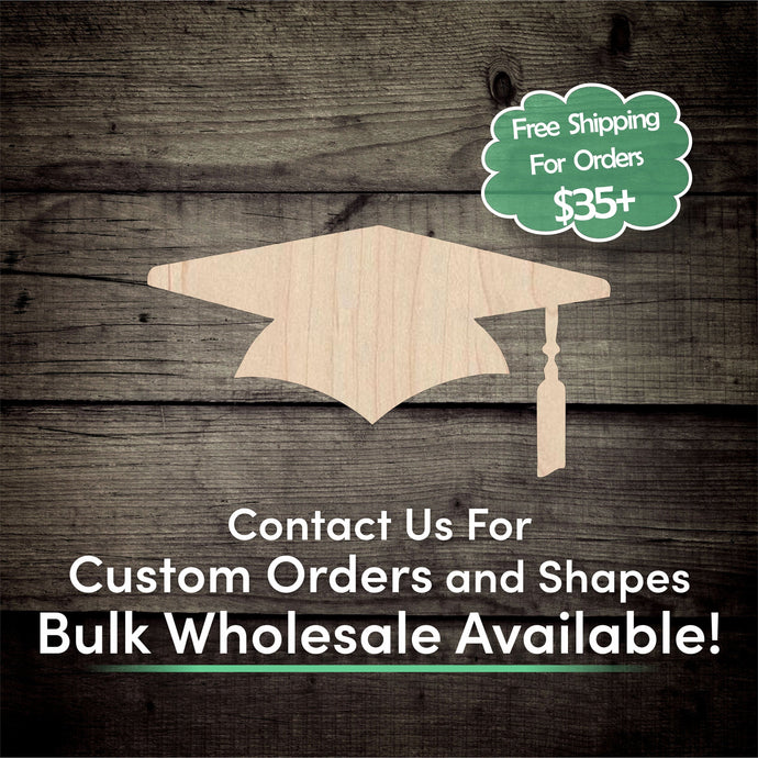Graduation Hat Unfinished Wood Cutout Shapes - Laser Cut DIY Craft