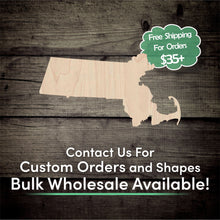 Load image into Gallery viewer, Massachusetts Unfinished Wood Cutout Shapes - Laser Cut DIY Craft