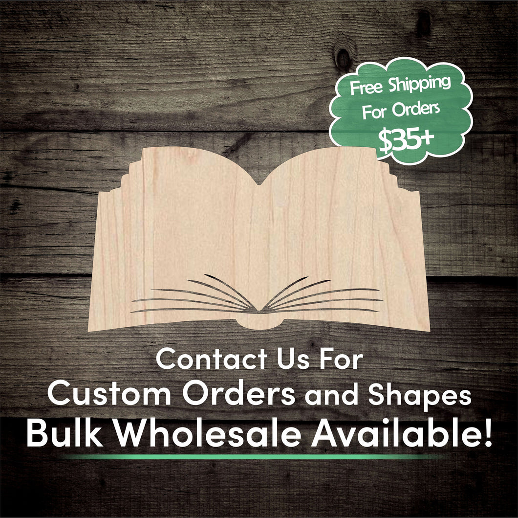 Open Book Unfinished Wood Cutout Shapes - Laser Cut DIY Craft