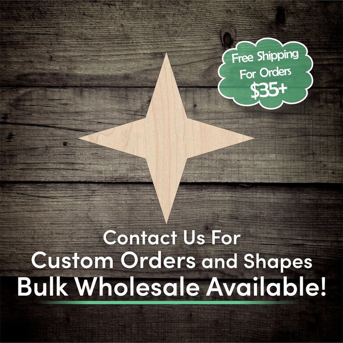 Four Point Star Unfinished Wood Cutout Shapes - Laser Cut DIY Craft