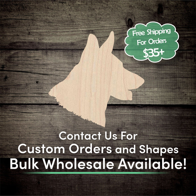 German Shepherd Head Unfinished Wood Cutout Shapes - Laser Cut DIY Craft