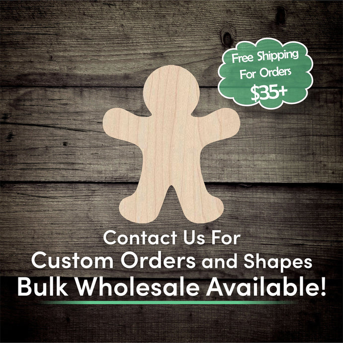Gingerbread Man Unfinished Wood Cutout Shapes - Laser Cut DIY Craft