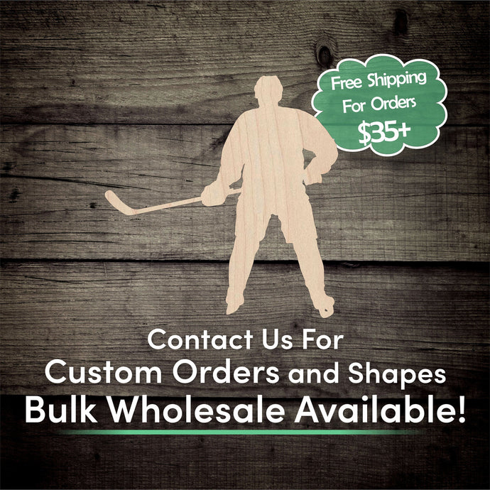 Hockey Player Unfinished Wood Cutout Shapes - Laser Cut DIY Craft