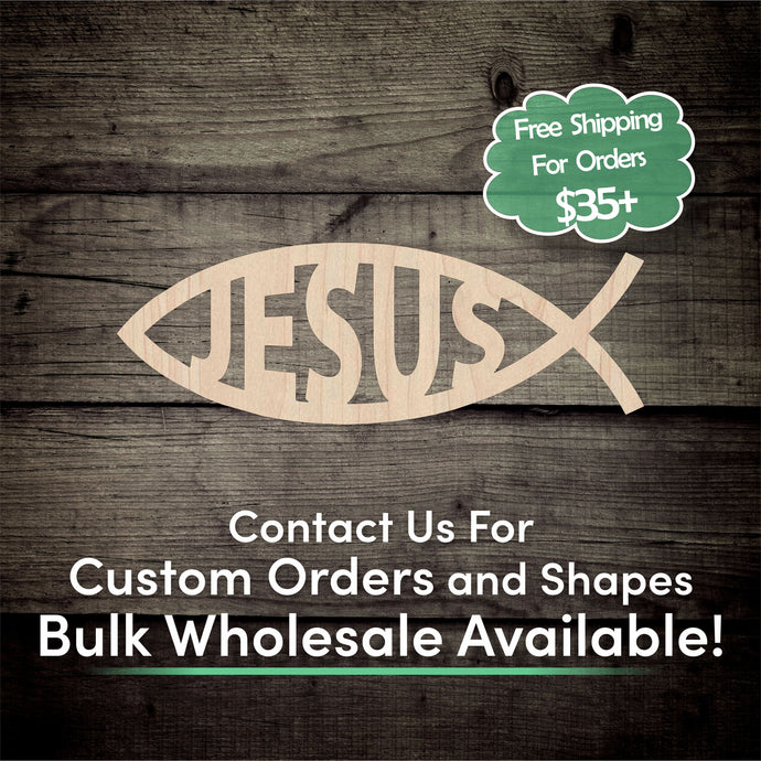 Jesus Fish Unfinished Wood Cutout Shapes - Laser Cut DIY Craft