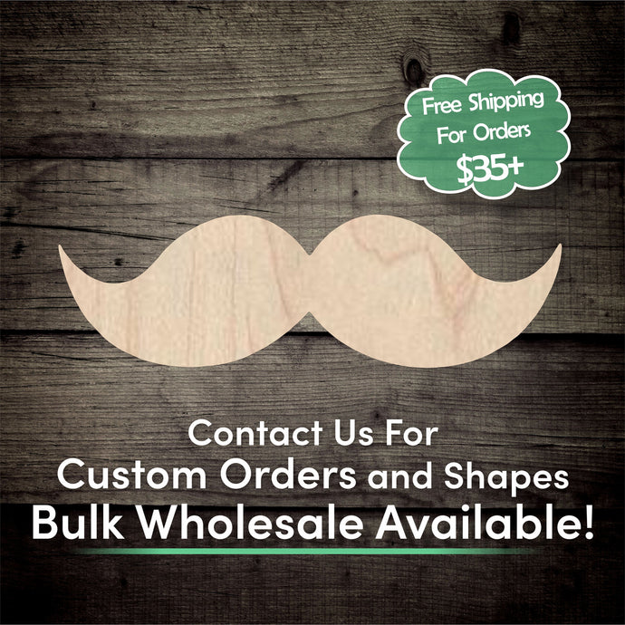Mustache Unfinished Wood Cutout Shapes - Laser Cut DIY Craft
