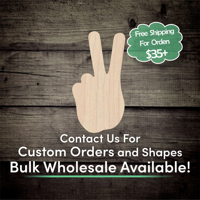 Peace Hand Sign Unfinished Wood Cutout Shapes - Laser Cut DIY Craft