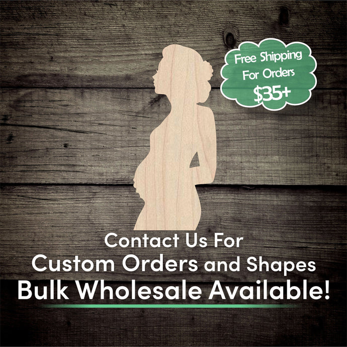 Pregnant Woman Unfinished Wood Cutout Shapes - Laser Cut DIY Craft