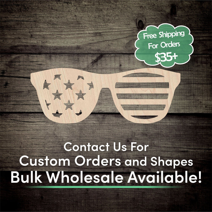 Flag Glasses Unfinished Wood Cutout Shapes - Laser Cut DIY Craft
