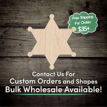 Load image into Gallery viewer, Sheriff Badge Unfinished Wood Cutout Shapes - Laser Cut DIY Craft