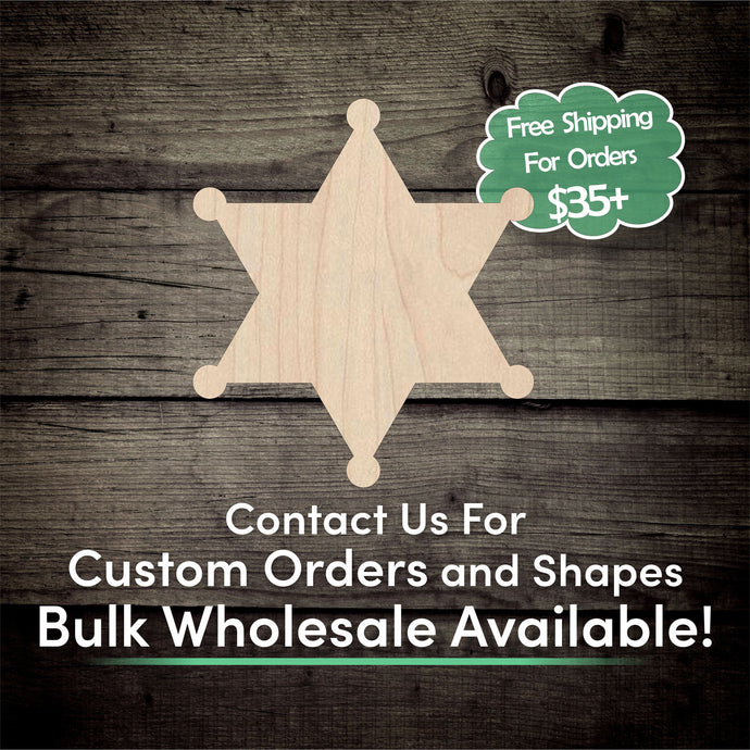 Sheriff Badge Unfinished Wood Cutout Shapes - Laser Cut DIY Craft