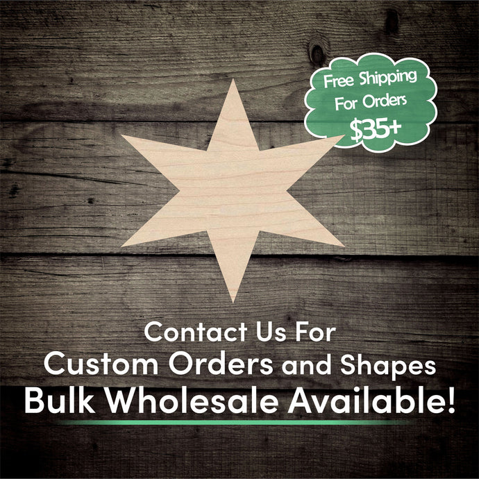 Six Point Star Unfinished Wood Cutout Shapes - Laser Cut DIY Craft