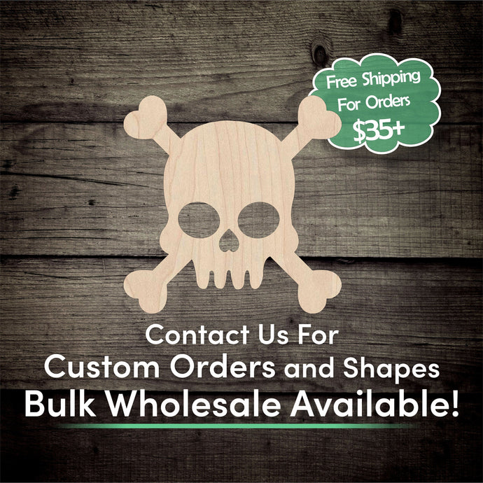 Skull and Crossbones Unfinished Wood Cutout Shapes - Laser Cut DIY Craft