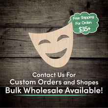 Load image into Gallery viewer, Comedy Happy Mask Unfinished Wood Cutout Shapes- Laser Cut DIY Craft