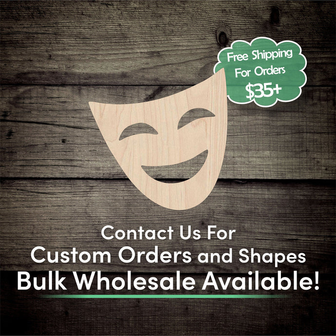 Comedy Happy Mask Unfinished Wood Cutout Shapes- Laser Cut DIY Craft