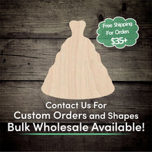 Load image into Gallery viewer, Wedding Dress Unfinished Wood Cutout Shapes - Laser Cut DIY Craft