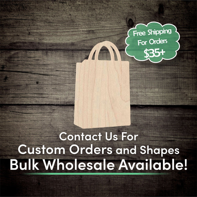 Shopping Bag Unfinished Wood Cutout Shapes - Laser Cut DIY Craft