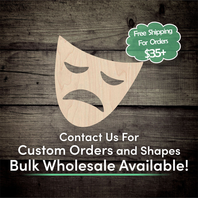 Tragedy Sad Mask Unfinished Wood Cutout Shapes- Laser Cut DIY Craft