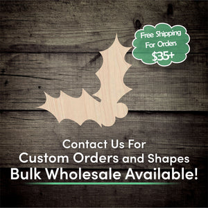 Christmas Holly Berry Unfinished Wood Cutout Shapes- Laser Cut DIY Craft