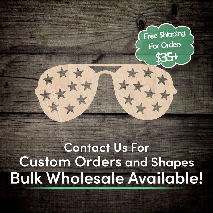 Flag Star Glasses Unfinished Wood Cutout Shapes - Laser Cut DIY Craft