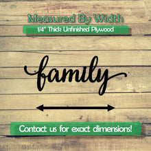Load image into Gallery viewer, Family Word Unfinished Wood Cutout Shapes - Laser Cut DIY Craft