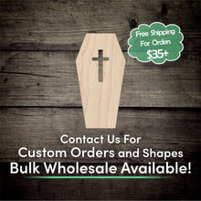 Load image into Gallery viewer, Coffin With Cross Unfinished Wood Cutout Shapes - Laser Cut DIY Craft