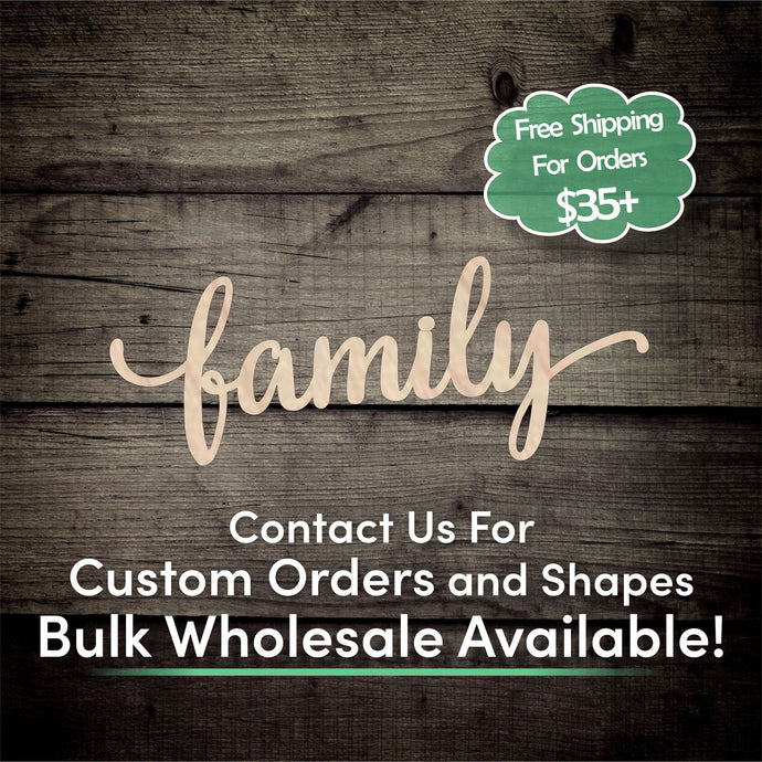 Family Word Unfinished Wood Cutout Shapes - Laser Cut DIY Craft