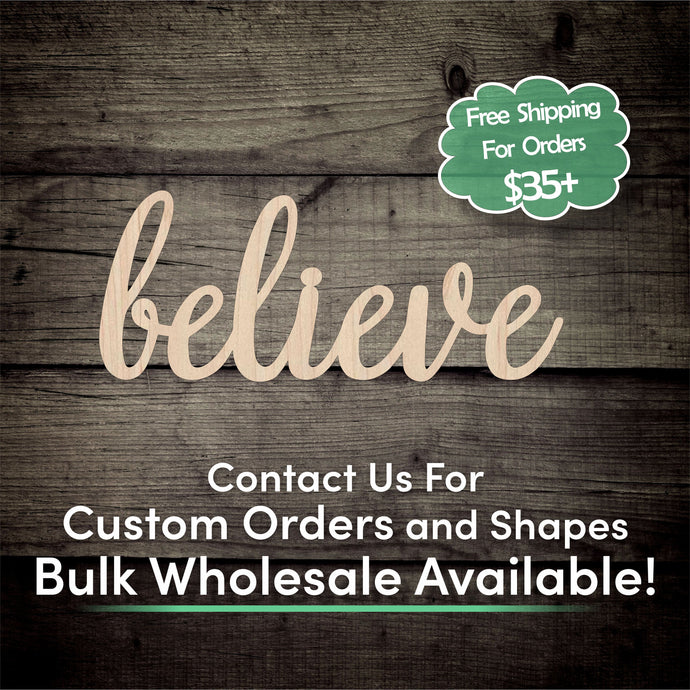 Believe Word Unfinished Wood Cutout Shapes - Laser Cut DIY Craft