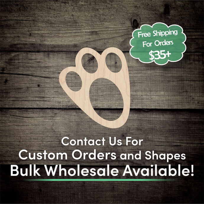 Bunny Foot Unfinished Wood Cutout Shapes - Laser Cut DIY Craft