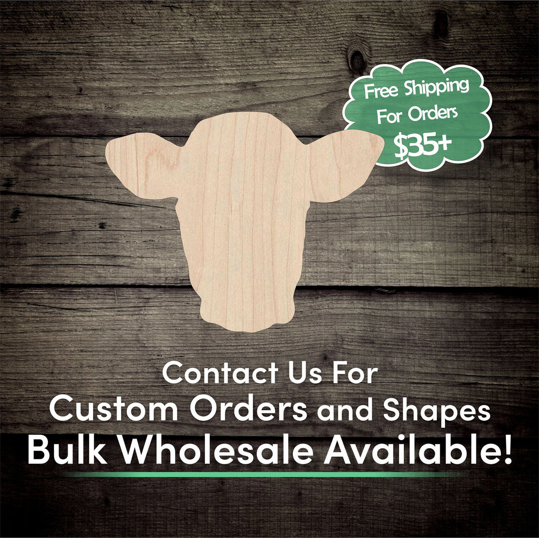 Cow Head Unfinished Wood Cutout Shapes - Laser Cut DIY Craft